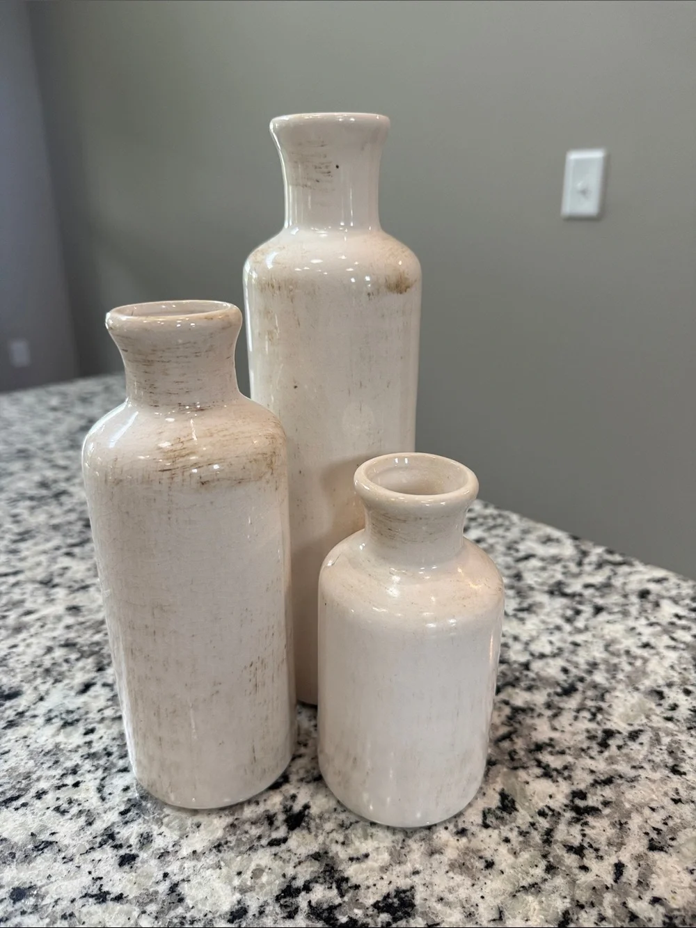 Neutral Ceramic Decorative Bottle Vase Set - Cream